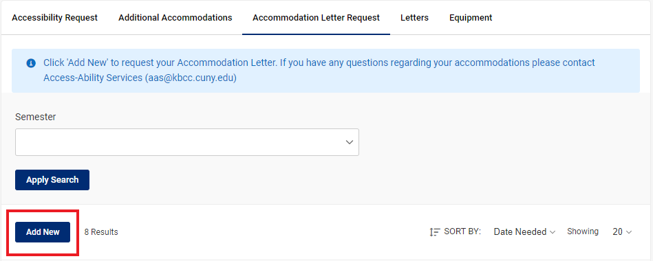Accommodation Letter Request Add New