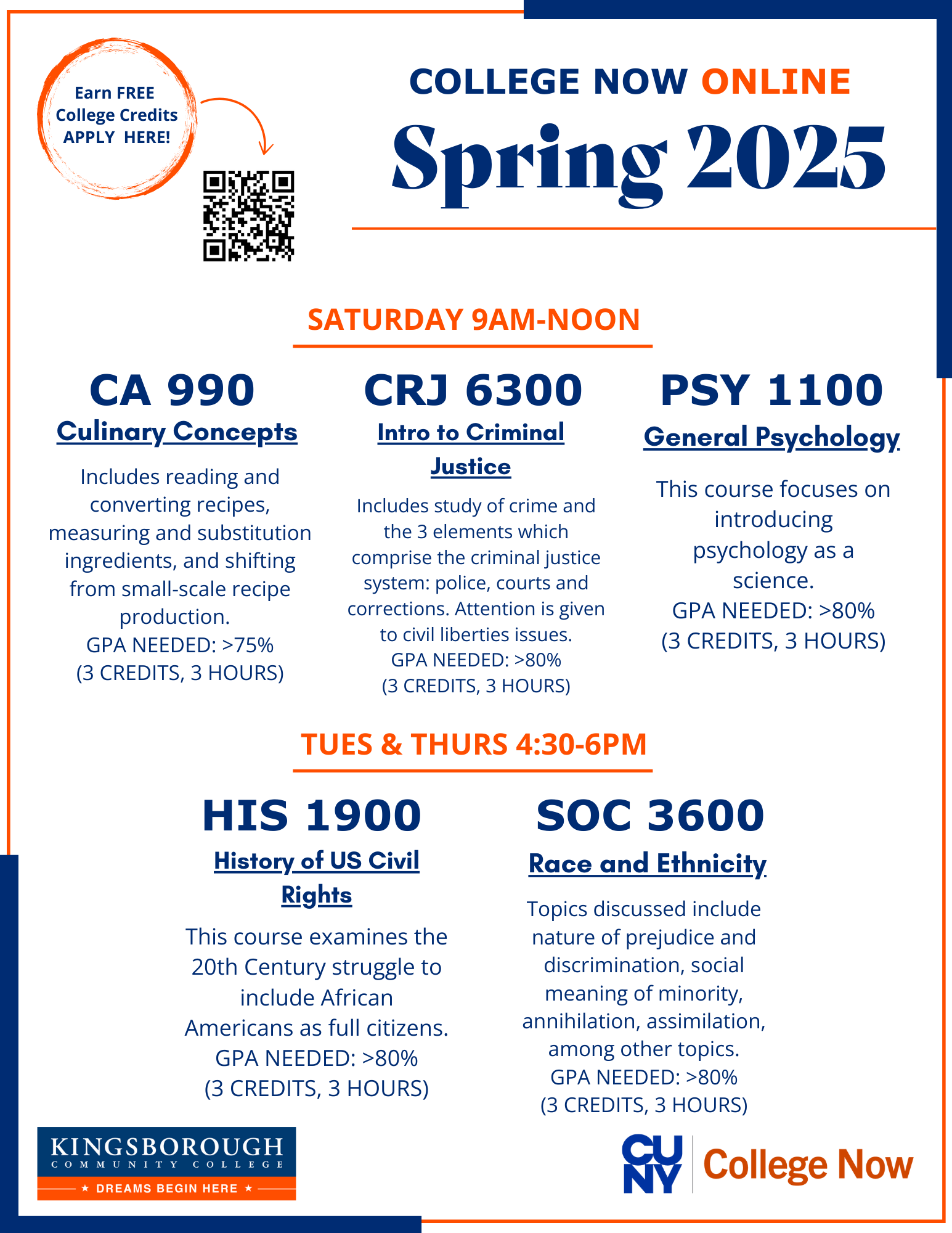 College Now Online Spring 2025 Courses