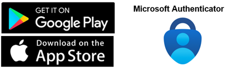 Google Play, App Store, and MS Authenticator logos Screenshot of GET IT ON Google Play button, Download on the App Store button, and Microsoft Authenticator logo